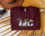 Aesthetic Rabbits Sweatshirt, Embroidered Flowers Crewneck Sweater, Cute Animal Embroidery Pullover Jumper, Birthday Gift, Nature Lover Gift