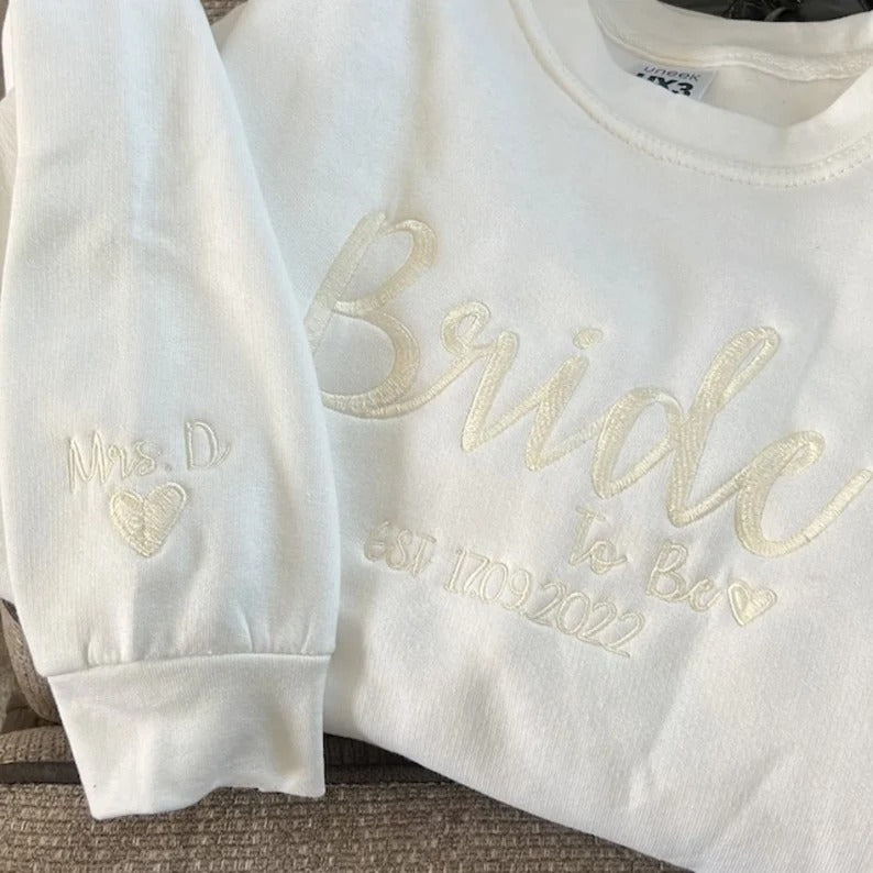 Bride and Bridesmaid Sweatshirt, Personalised Maid of Honor Embroidered Sweater, Bridal Party Jumper, Honeymoon Wedding Present Wifey Top