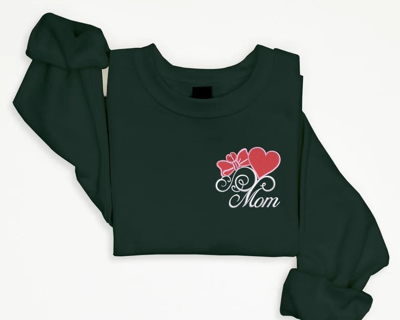 Mom Sweatshirts, Embroidered Bow And Heart Crewneck Sweater, Mama Minimalist Comfort Colors Jumpers, Grandmother Outfits, Mothers Day Gifts