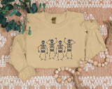 Embroidered Sweatshirt, Dainty Skeleton Halloween Crewneck Jumper, Dancing Skull Cool Bony Structure Cool Sweater