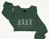 Embroidered Sweatshirt, Dainty Skeleton Halloween Crewneck Jumper, Dancing Skull Cool Bony Structure Cool Sweater