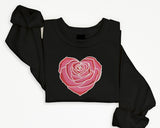 Embroidered Rose Heart Crewneck Sweater, Matching Couple Valentines Sweatshirt, Floral Love Heart Jumper, Special Valentines Matching Outfit