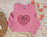 Embroidered Rose Heart Crewneck Sweater, Matching Couple Valentines Sweatshirt, Floral Love Heart Jumper, Special Valentines Matching Outfit