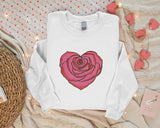 Embroidered Rose Heart Crewneck Sweater, Matching Couple Valentines Sweatshirt, Floral Love Heart Jumper, Special Valentines Matching Outfit