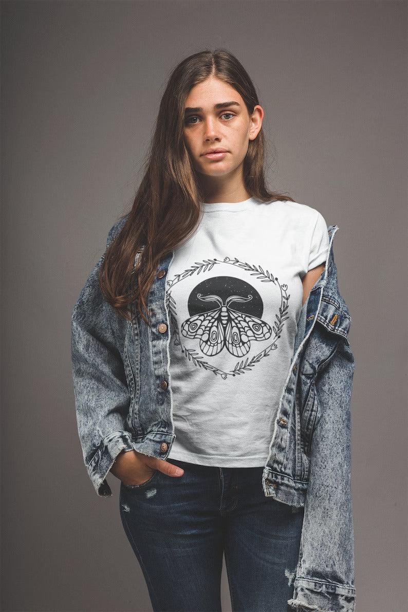 Celestial Moth Aesthetic Nature Tshirt, Wildflowers Moth Insect Art Graphic Shirt, Comfort Colors Magical Sagebrush Moth Printed Unisex Top