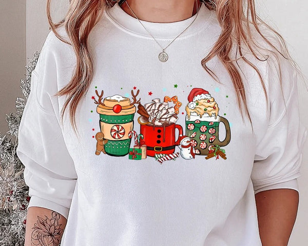 Christmas Sweater, Christmas Coffee Sweatshirt, Xmas Party Drinks Printed Sweatshirt, Aesthetic Minimalist Jumper, Coffee Lover Xmas Gifts