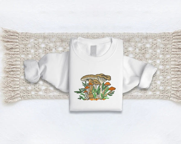 Embroidered Mushroom Sweatshirt, Aesthetic Magic Mushroom Flower Nature Sweater, Cottagecore Wild Forest Shroom Jumper, Nature Lover Gift