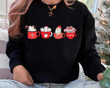 Christmas Cat Sweatshirt, Xmas Matching Crewneck Sweater, Christmas Cute Kitten & Coffee Mugs Jumper, Christmas Cat Mom Top