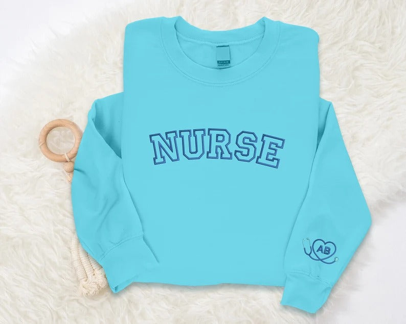 Personalised Nurse Sweatshirt, Embroidered Initial With Medical Stethoscope Sweater, Custom Medical Student Matching Outfit, Gift For Her