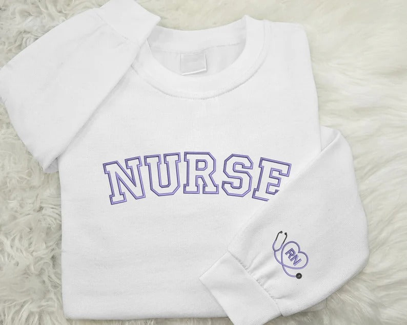 Personalised Nurse Sweatshirt, Embroidered Initial With Medical Stethoscope Sweater, Custom Medical Student Matching Outfit, Gift For Her