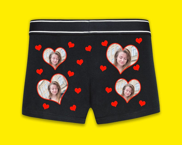 Boyfriend Valentine Boxer, Custom Photo Love Hearts Printed Men Shorts, Comfy Underpants, Anniversary Wedding Night Funny Gifts from Wife GF