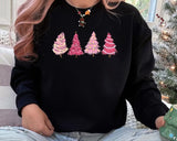 Christmas Tree Jumper, Christmas Crewneck Sweatshirt, Xmas Women Matching Pink Trees Minimalist Sweater, Christmas Eve Holiday Party Gifts