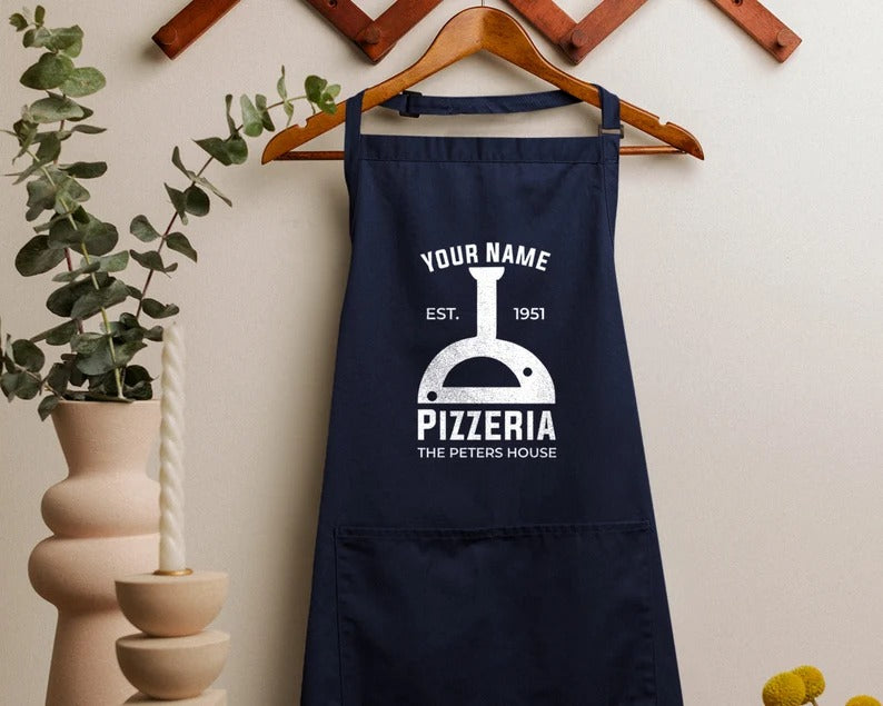 Personalised Pizza Apron, Pizza Baking BBQ Apron, Custom Name Printed Unisex Gift Apron, Oven Cooking Chef with Pockets Kitchen Baking Apron