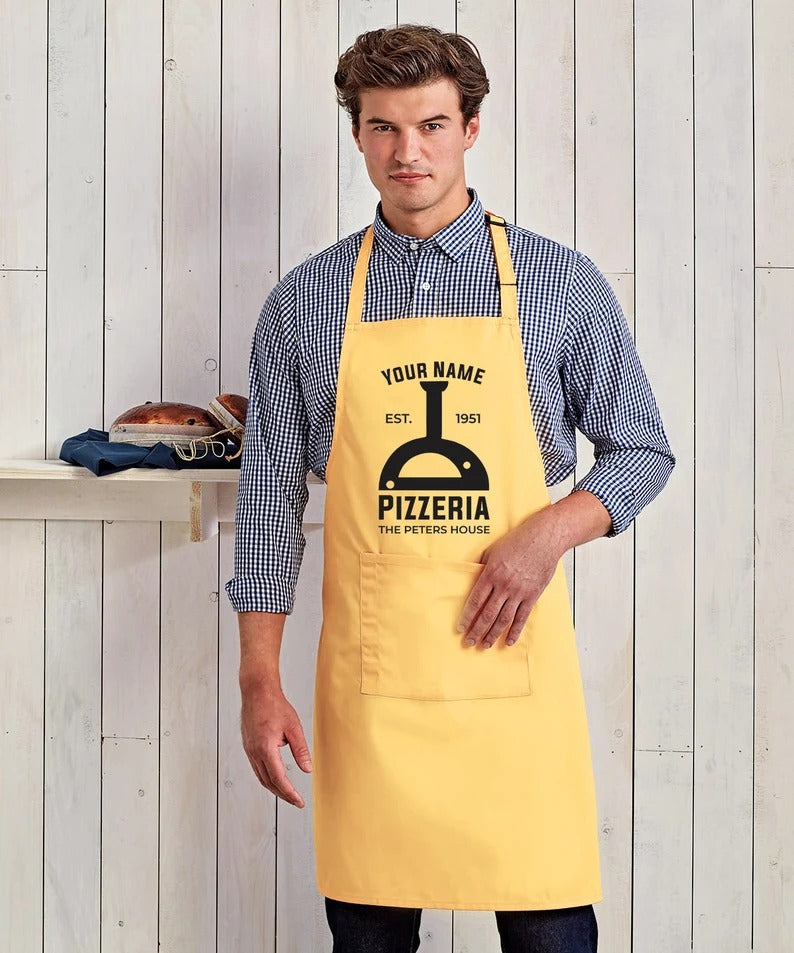 Personalised Pizza Apron, Pizza Baking BBQ Apron, Custom Name Printed Unisex Gift Apron, Oven Cooking Chef with Pockets Kitchen Baking Apron