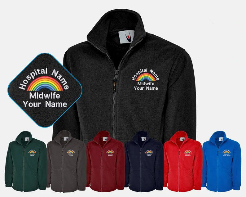 Custom Medical Logo Embroidered Fleece Jacket, Personalised Name Rainbow Monogram Nurse Fleece Jacket, National Healthcare Workers Uniforms