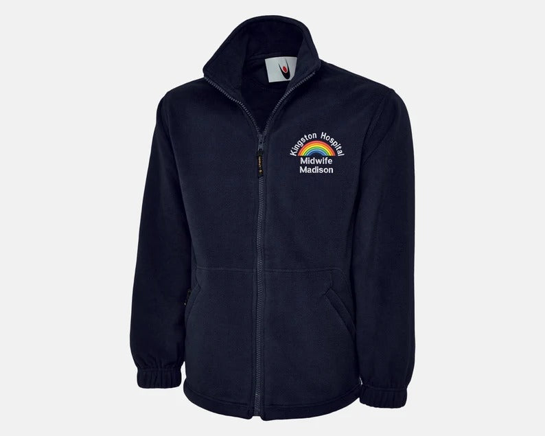 Custom Medical Logo Embroidered Fleece Jacket, Personalised Name Rainbow Monogram Nurse Fleece Jacket, National Healthcare Workers Uniforms