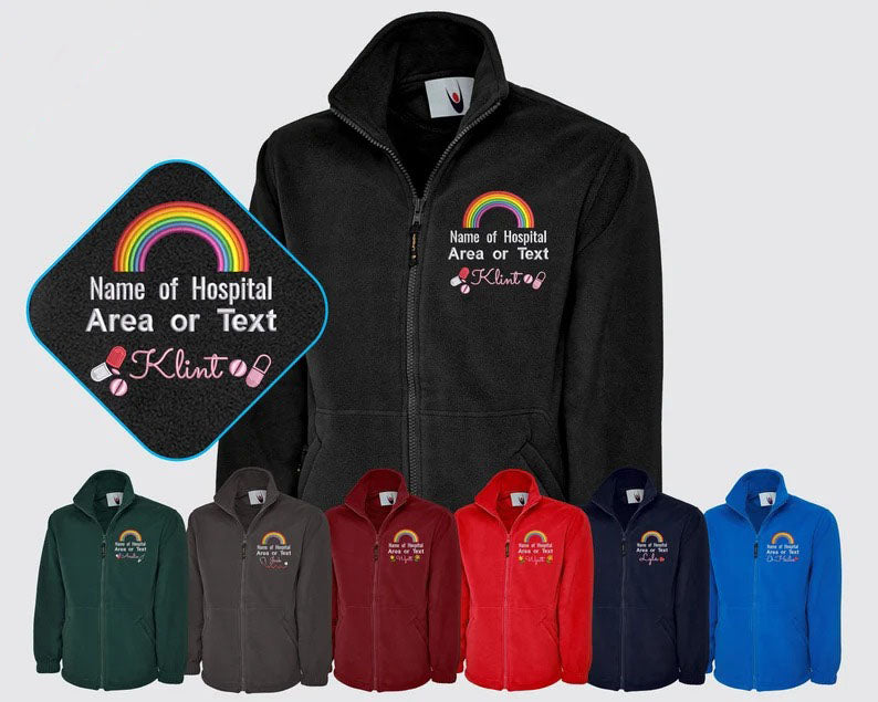 Rainbow Embroidered Mens Fleece Jacket, National Healthcare Worker Staff Uniform, Customised Nurse Fleece, Thank You Doctors Gift for Nurses