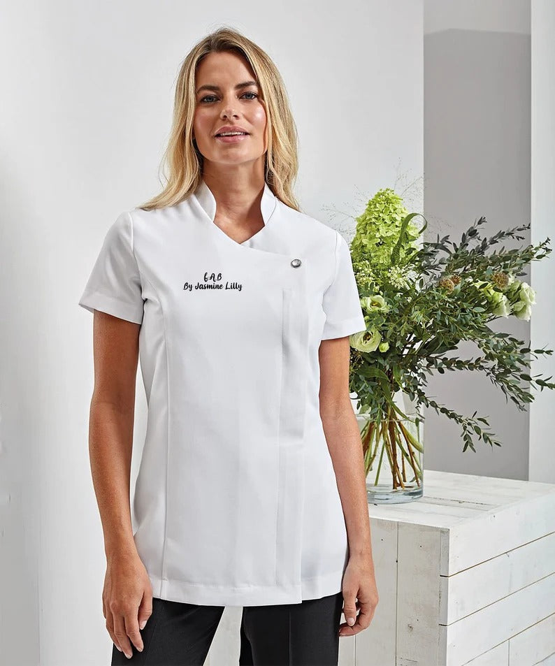 Personalized Beauty Tunic, Custom Logo/Text Spa Ladies Printed Tunics, Hairdresser Makeup Artists Barber Tunics for Women, Beauticians Tunic