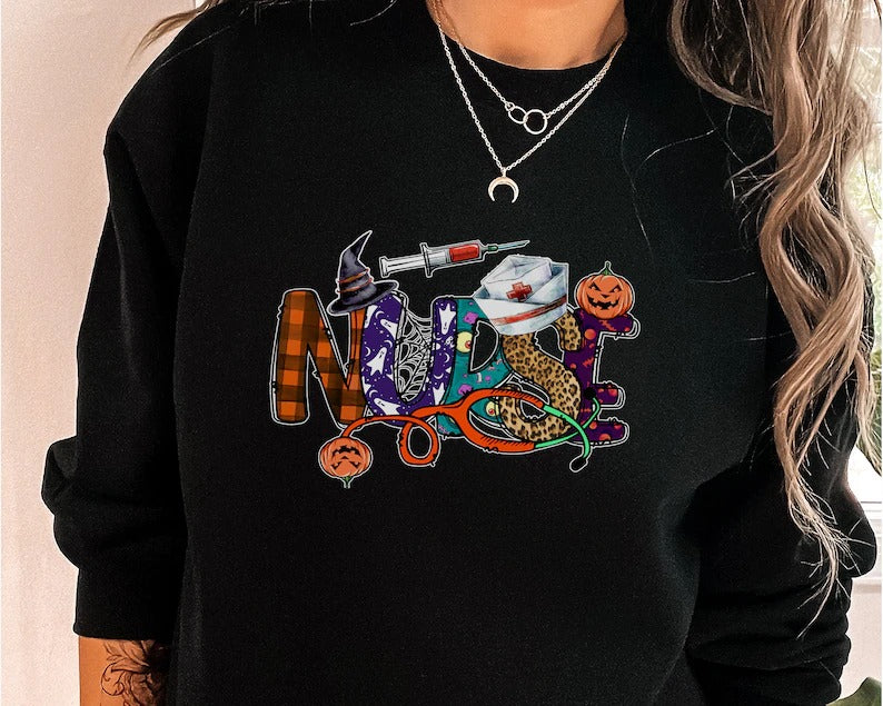 Nurse Halloween Jumper, Comfort Color Nurse Design Halloween Sweatshirt, Spooky Season Sweater, Halloween Nurse Clothing