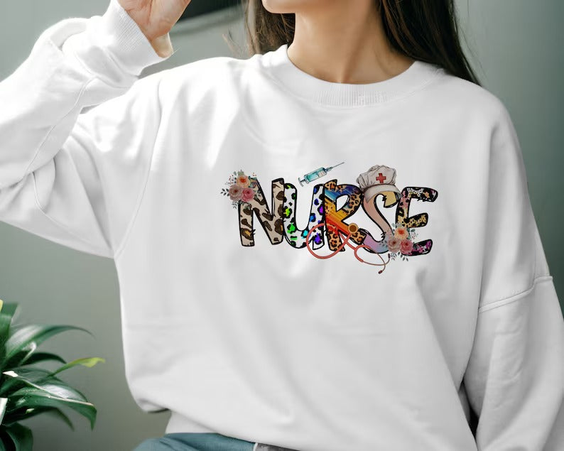 Nurse Sweatshirt, Leopard Print Nurse Aesthetic Jumper, Comfort Colors Crewneck Sweater, University College Outfits, Medical Student Gifts