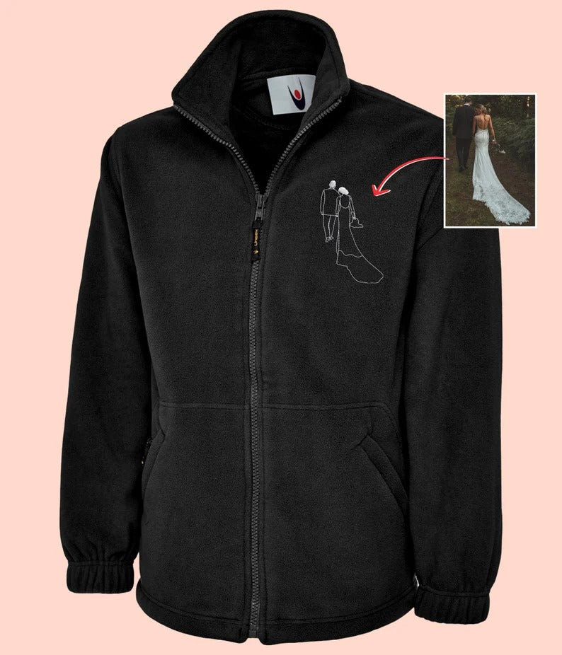 Embroidered Photo Custom Fleece, Outline Portrait from Photo Zip Up Fleece Jacket, Comfort Colors Personalised Fleece, Memorial Photo Gift