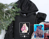 Custom Album Cover Photo Hoodie, Personalised Song Plaque With Couple Image Sketch Jumper, Matching Couple Sweater, Valentines Gift For Him