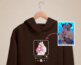 Custom Album Cover Photo Hoodie, Personalised Song Plaque With Couple Image Sketch Jumper, Matching Couple Sweater, Valentines Gift For Him