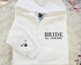 Bride Zip Up Hoodie, Custom Embroidered Wifey Hooded Sweater, Couple Matching Initials Anniversary Jumpers, Bridal Shower Hen Do Party Gifts