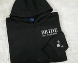 Bride Zip Up Hoodie, Custom Embroidered Wifey Hooded Sweater, Couple Matching Initials Anniversary Jumpers, Bridal Shower Hen Do Party Gifts