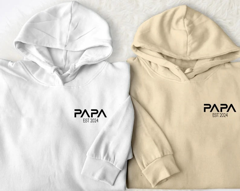 Personalised Dad Hoodie, Custom Est Year Printed Pullover Hoody, Birthday Special Gifts for Papa, Dad Vatertag Hoodies, Father's Day Gifts