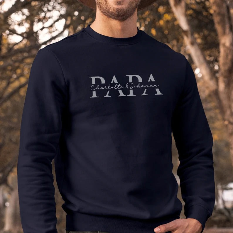 Custom Papa Sweatshirt, Personalised Kids Names Printed Crewneck, Birthday Special Gift for Dad, Dad Vatertag Sweatshirt, Father's Day Gifts