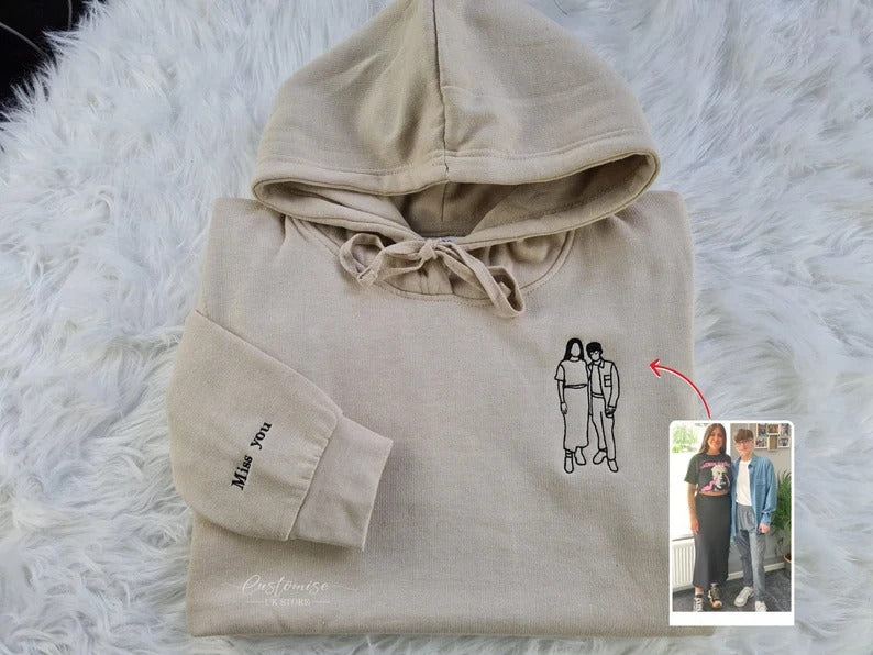 Custom Family Photo Hoodie, Outline Embroidered Sketch From Photo Jumper, Personalised Faceless Family Portrait Hoody, Birthday Matching Top