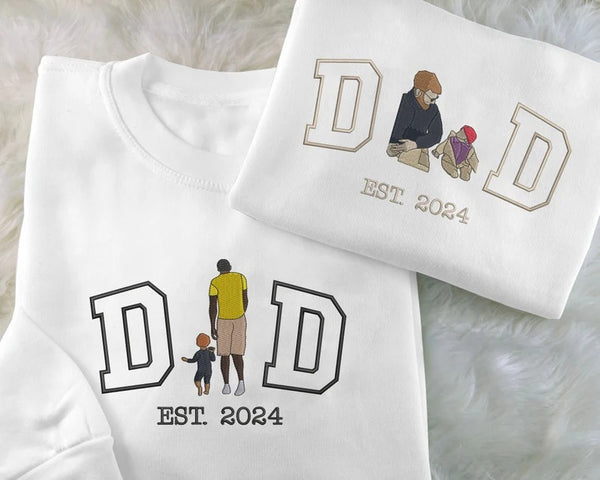 Embroidered Dad Sketch from Photo Sweater, Personalised Picture Drawing Sweatshirt, Custom Dad Est Year Jumper, Father Day Gift, Dad Present