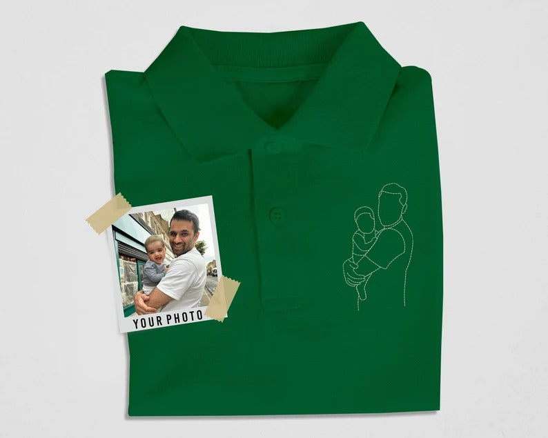 Personalized Dad Portrait Polo Shirt, Custom Outline Sketch Matching Shirt, Custom Line Art Faceless Polos, Special Fathers Day Gift for Dad