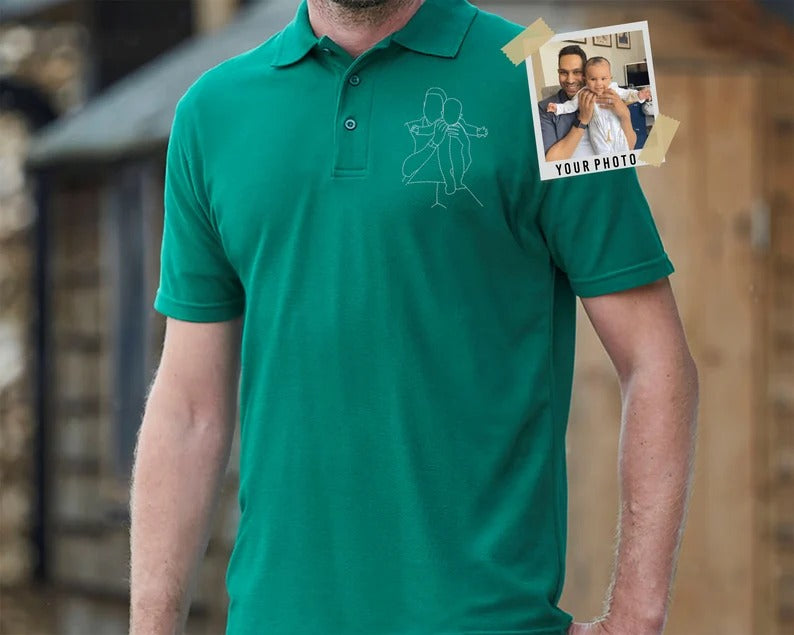 Personalized Dad Portrait Polo Shirt, Custom Outline Sketch Matching Shirt, Custom Line Art Faceless Polos, Special Fathers Day Gift for Dad