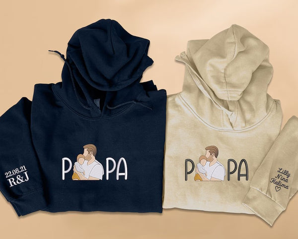 Custom Sketch Embroidered Photo Hoodie, Personalised Faceless Portrait Sketch Hoody, Daddy Matching Birthday Tops , Fathers Day Gift for Dad