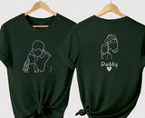 Embroidered Outline Portrait Dad Tshirt, Custom Front/Back Sketch Photo Shirt, Personalised Initial/Quote Matching Shirt, Fathers Day Gifts