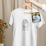 Embroidered Outline Portrait Dad Tshirt, Custom Front/Back Sketch Photo Shirt, Personalised Initial/Quote Matching Shirt, Fathers Day Gifts