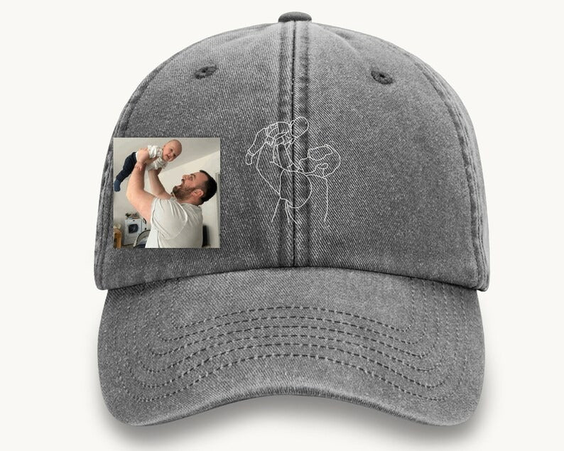 Personalised Sketch from Photo Dad Hats, Embroidered Family Matching Caps, Unisex Comfy Colors Caps, Portrait Dad Hats, Father's Day Gifts