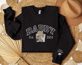 Embroidered Daddy Photo Sweatshirts, Personalised Sketch from Picture Sweater, Custom Dad Est Year Jumper, Father's Day Gift for Grandfather