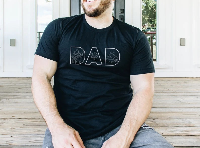 Personalised Dad Photos Shirt, Embroidered Dad Tshirt, Custom Sketches from Portraits Comfy Tee Top, Fathers Day Gifts, Dad Birthday Present