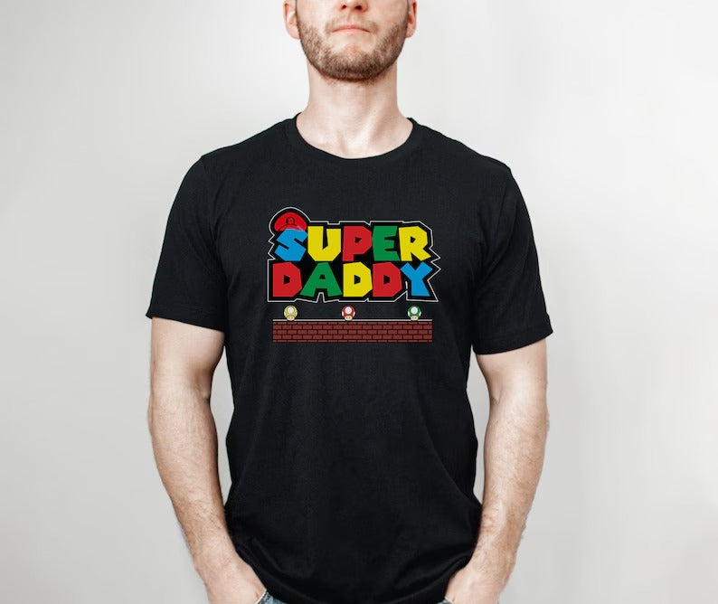 Super DADDY Father's Day Tshirt, Dad Funny Printed Crewneck Shirt, Retro Dad Tshirt, Daddy Tee Tops, Birthday Gift for Dad, Grandpa Presents