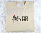 All Eyes On Rafah Embroidered Sweatshirt, Palestine Flag Map Sweater, Palestine Clothing, Prefect Embroidery, Adults Sizes