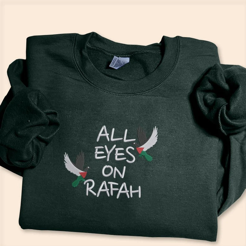 Embroidered Palestine Sweatshirt, All Eyes On Rafah Embroidered Sweater, Palestine Dove Crewneck Jumpers, Adults Sizes