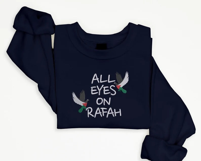 Embroidered Palestine Sweatshirt, All Eyes On Rafah Embroidered Sweater, Palestine Dove Crewneck Jumpers, Adults Sizes