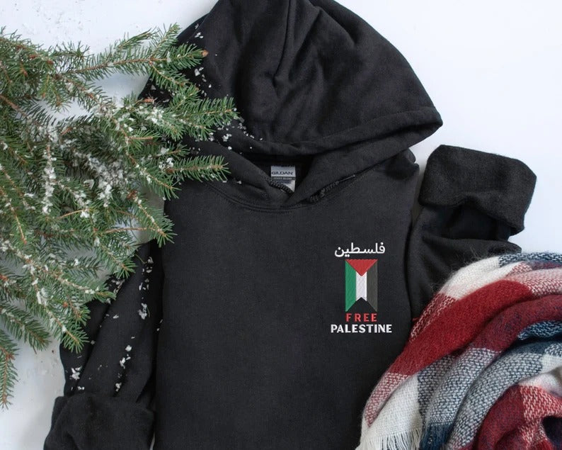 Palestine Arabic Hoody, Palestine Embroidered Monogrammed Flag Hoodies, Palestine Adult Sizes Comfy Color Hoody Outfits