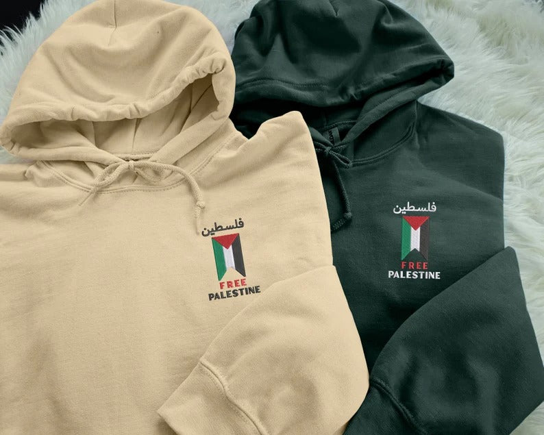 Palestine Arabic Hoody, Palestine Embroidered Monogrammed Flag Hoodies, Palestine Adult Sizes Comfy Color Hoody Outfits