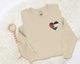 Palestine Flag Heart Sweatshirt, Embroidered Palestine Monogram Heart Sweater, Palestine Crewneck, Unisex Pullover Jumpers