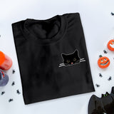 Cute Black Cat Halloween Sweatshirt, Fall Cat Printed Sweatshirt, Vintage Halloween Party Jumper, Spooky Season Shirt, Halloween Clothing