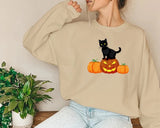 Halloween Crewneck Sweater, Cat on Pumpkins Halloween Sweatshirt, Black Cat Sweatshirt, Unisex Jumpers, Spooky Season Tops, Halloween Gifts